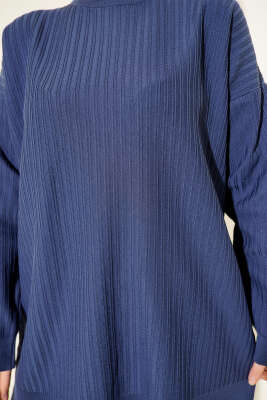 Geniş Ribanalı Triko Tunik İndigo - Tunik