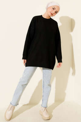 Geniş Ribanalı Triko Tunik Siyah - Tunik