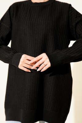 Geniş Ribanalı Triko Tunik Siyah - Tunik