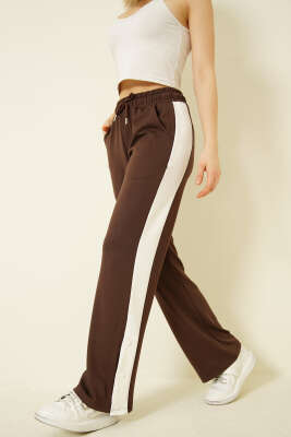 Geniş Şeritli Çıtçıtlı Loyşa Pantolon Kahve - Kadın Giyim Modelleri