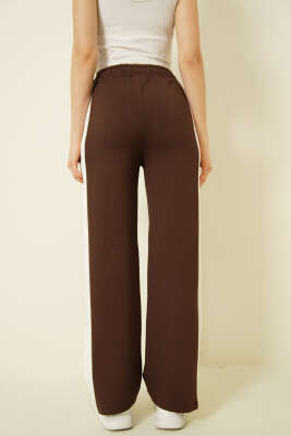 Geniş Şeritli Çıtçıtlı Loyşa Pantolon Kahve - Kadın Giyim Modelleri
