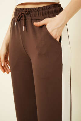 Geniş Şeritli Çıtçıtlı Loyşa Pantolon Kahve - Kadın Giyim Modelleri
