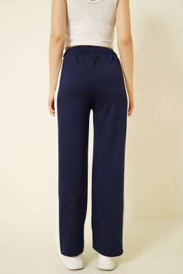 Geniş Şeritli Çıtçıtlı Loyşa Pantolon Lacivert - Kadın Giyim Modelleri