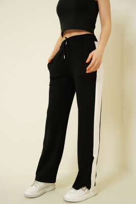 Geniş Şeritli Çıtçıtlı Loyşa Pantolon Siyah - Kadın Giyim Modelleri