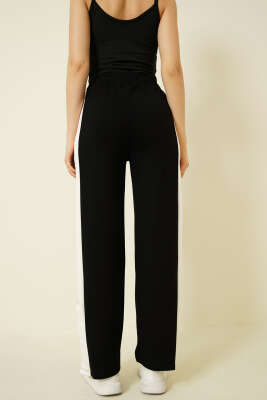 Geniş Şeritli Çıtçıtlı Loyşa Pantolon Siyah - Kadın Giyim Modelleri