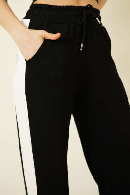 Geniş Şeritli Çıtçıtlı Loyşa Pantolon Siyah - Kadın Giyim Modelleri