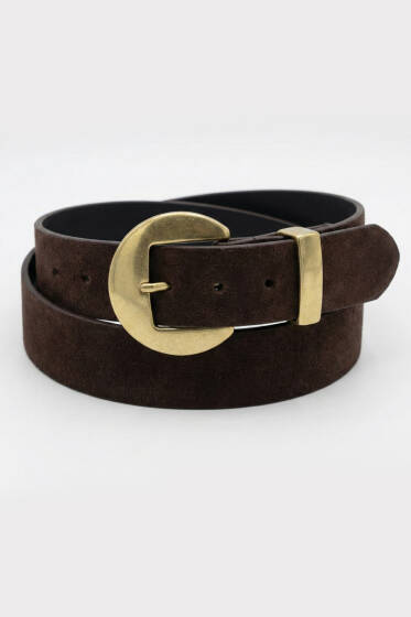 Geniş Tokalı Kemer Kahve Süet - Yılın Fırsatı