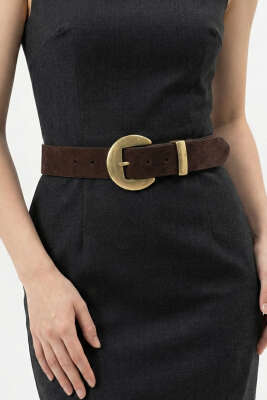 Geniş Tokalı Kemer Kahve Süet - Yılın Fırsatı