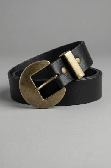 Geniş Tokalı Kemer Siyah - Deri Kemer