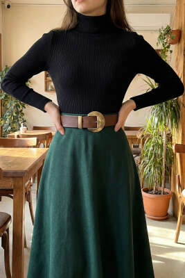 Geniş Tokalı Kemer Taba Süet - Süet Kemer