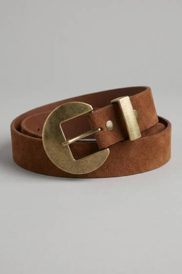 Geniş Tokalı Kemer Taba Süet - Süet Kemer