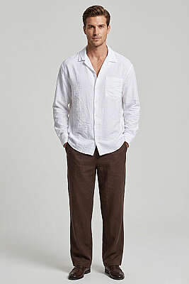 Geniş V Yaka Oversize Tek Cep Gömlek Beyaz - Erkek Gömlek