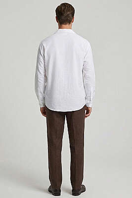 Geniş V Yaka Oversize Tek Cep Gömlek Beyaz - Erkek Gömlek