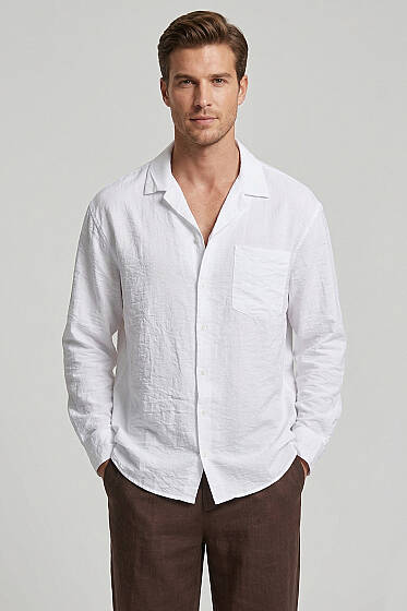 Geniş V Yaka Oversize Tek Cep Gömlek Beyaz - Yılın Fırsatı