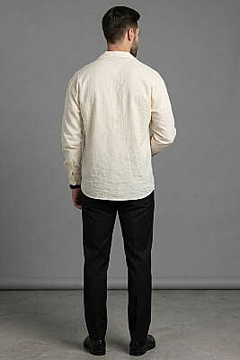 Geniş V Yaka Oversize Tek Cep Gömlek Kemik - Erkek Gömlek