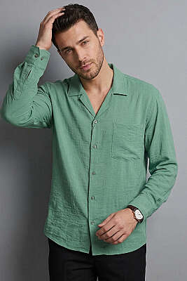 Geniş V Yaka Oversize Tek Cep Gömlek Yeşil 