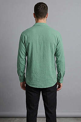 Geniş V Yaka Oversize Tek Cep Gömlek Yeşil - Erkek Gömlek