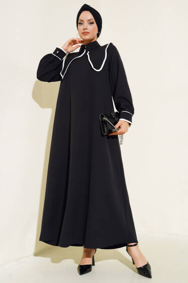 Geniş Yaka Elbise Siyah - Elbise