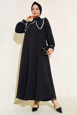 Geniş Yaka Elbise Siyah - EKRU TEX