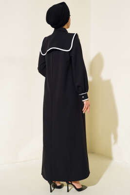 Geniş Yaka Elbise Siyah - Tesettür Elbise