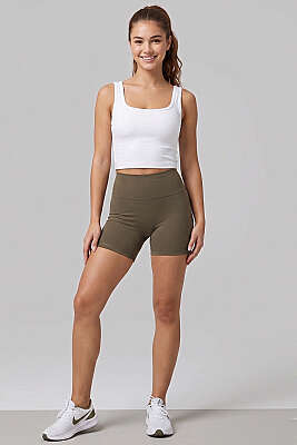 Geniş Yaka Kalın Askılı Büstiyer Ekru - Sporcu Sütyeni 