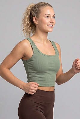 Geniş Yaka Kalın Askılı Büstiyer Haki 