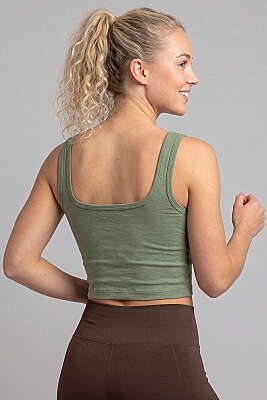 Geniş Yaka Kalın Askılı Büstiyer Haki - Sporcu Sütyeni 