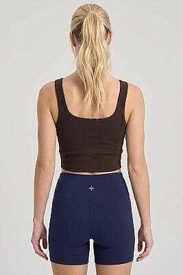 Geniş Yaka Kalın Askılı Büstiyer Kahve - Sporcu Sütyeni 