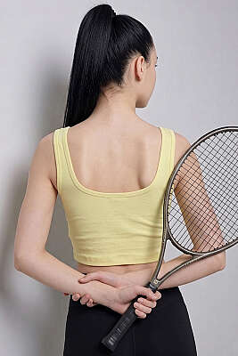 Geniş Yaka Kalın Askılı Büstiyer Sarı - Sporcu Sütyeni 