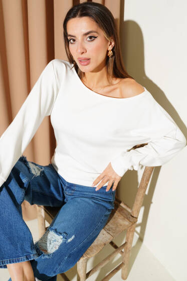 Geniş Yaka Loyşa Bluz Ekru - Kadın Giyim Modelleri