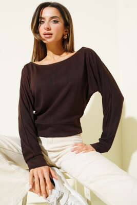 Geniş Yaka Loyşa Bluz Kahve - CALİENTE