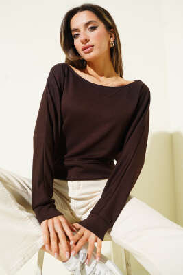 Geniş Yaka Loyşa Bluz Kahve - Kadın Giyim Modelleri