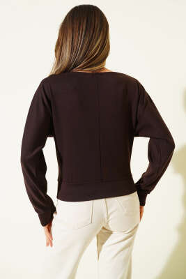 Geniş Yaka Loyşa Bluz Kahve - Kadın Giyim Modelleri