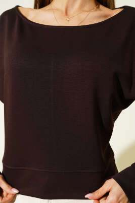 Geniş Yaka Loyşa Bluz Kahve - Kadın Giyim Modelleri