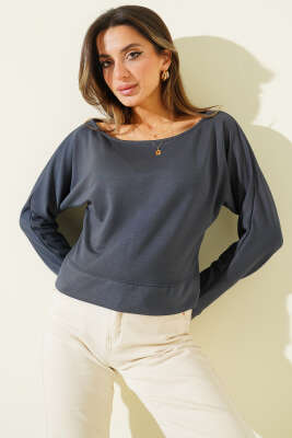 Geniş Yaka Loyşa Bluz Kayrak Grisi - Kadın Giyim Modelleri