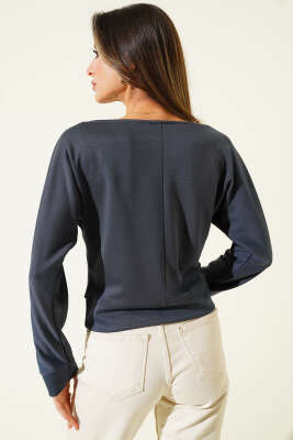 Geniş Yaka Loyşa Bluz Kayrak Grisi - Kadın Giyim Modelleri