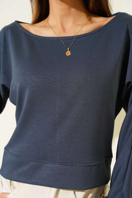 Geniş Yaka Loyşa Bluz Kayrak Grisi - Kadın Giyim Modelleri