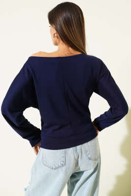 Geniş Yaka Loyşa Bluz Lacivert - Kadın Giyim Modelleri