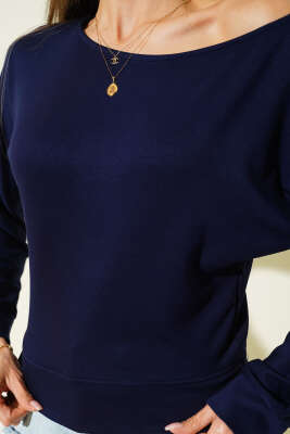 Geniş Yaka Loyşa Bluz Lacivert - Kadın Giyim Modelleri
