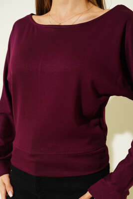 Geniş Yaka Loyşa Bluz Mürdüm - Kadın Giyim Modelleri