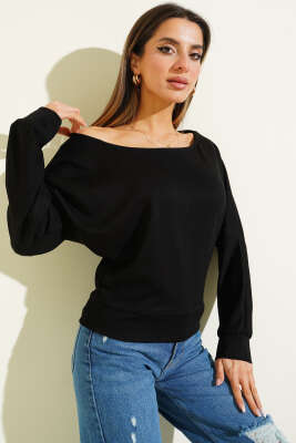 Geniş Yaka Loyşa Bluz Siyah - Kadın Giyim Modelleri