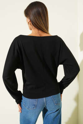 Geniş Yaka Loyşa Bluz Siyah - Kadın Giyim Modelleri