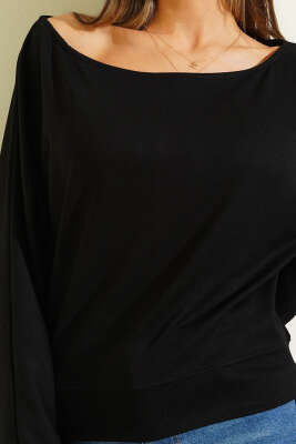 Geniş Yaka Loyşa Bluz Siyah - Kadın Giyim Modelleri