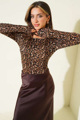 Geniş Yaka Uzun Kol Body Leopar - Kadın Giyim Modelleri