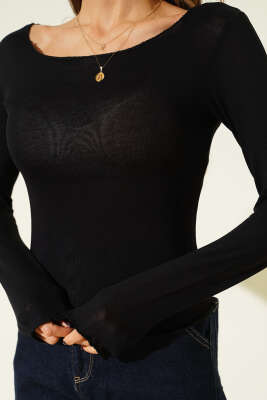 Geniş Yaka Uzun Kol Body Siyah - Kadın Giyim Modelleri