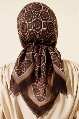 Geometri Desen Flamu Cotton Eşarp Acı Kahve - Başörtüsü