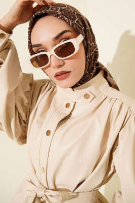 Geometri Desen Flamu Cotton Eşarp Acı Kahve - Günün Seçilenleri