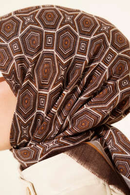 Geometri Desen Flamu Cotton Eşarp Acı Kahve - Günün Seçilenleri