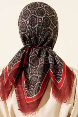 Geometri Desen Flamu Cotton Eşarp Bordo - Başörtüsü