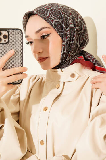 Geometri Desen Flamu Cotton Eşarp Bordo - Günün Seçilenleri